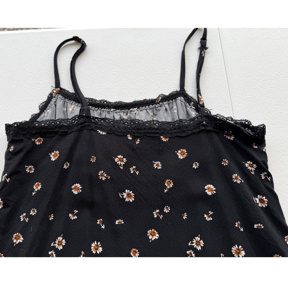 Womens Baby Doll Top by Art Class Size L 10/12 Black Daisy Print Y2K Coquette - Picture 10 of 15